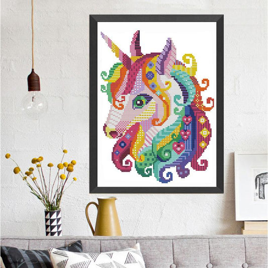 28cm×39cm Cross Stitch Kits 11CT Stamped Full Range of Embroidery Starter Kit for Beginners Pre-Printed Pattern-Unicorn