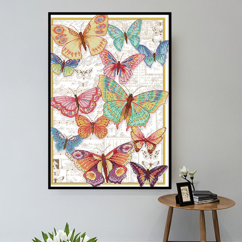 40x55cm Butterfly Cross Stitch Kits 11CT Stamped Full Range of Embroidery Starter Kit for Beginners Pre-Printed Pattern