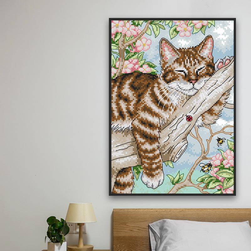 27*39 CM Cross Stitch Kits 11CT Stamped Full Range of Embroidery Starter Kit for Beginners Pre-Printed Pattern-CAT