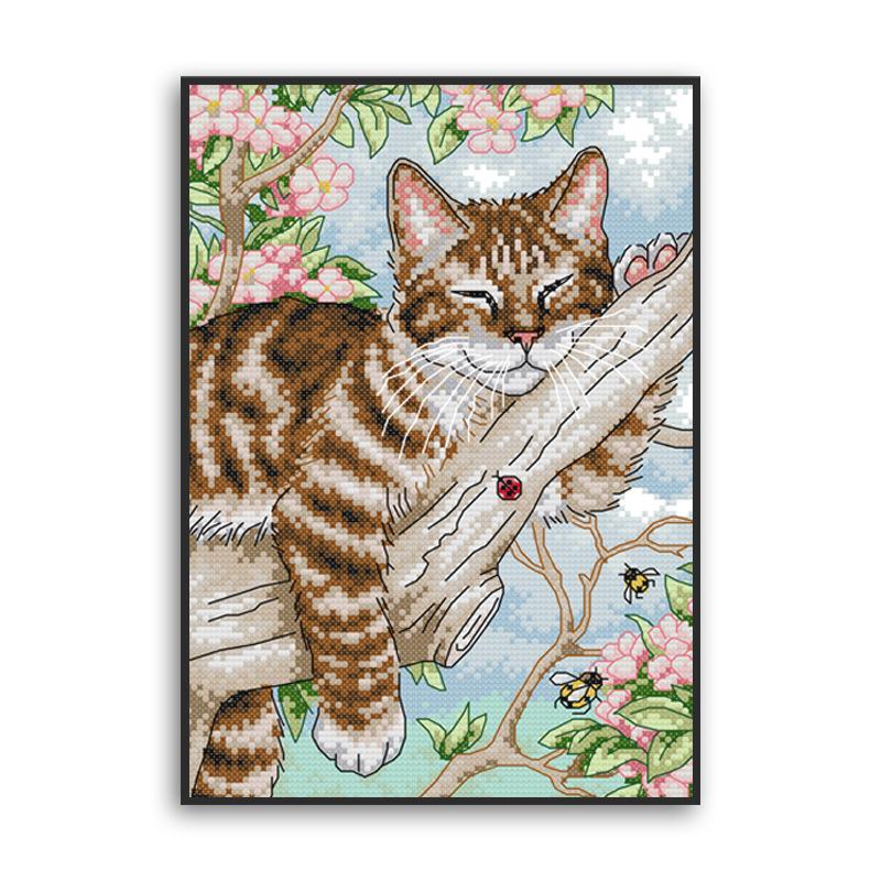 27*39 CM Cross Stitch Kits 11CT Stamped Full Range of Embroidery Starter Kit for Beginners Pre-Printed Pattern-CAT