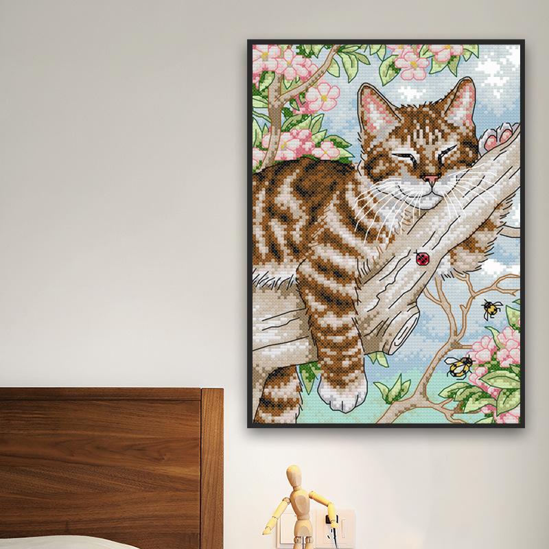 27*39 CM Cross Stitch Kits 11CT Stamped Full Range of Embroidery Starter Kit for Beginners Pre-Printed Pattern-CAT