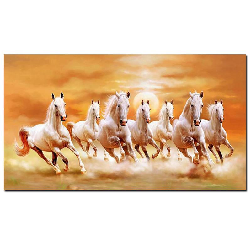 60x120cm Seven white horses NO Framed Oil Painting Canvas Wall Art For Living Room Home Decor Finished Finished Oil Painting