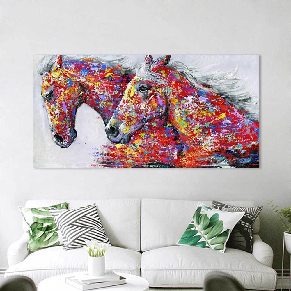 60x120cm Two Horse NO Framed Oil Painting Canvas Wall Art For Living Room Home Decor  Finished Oil Painting