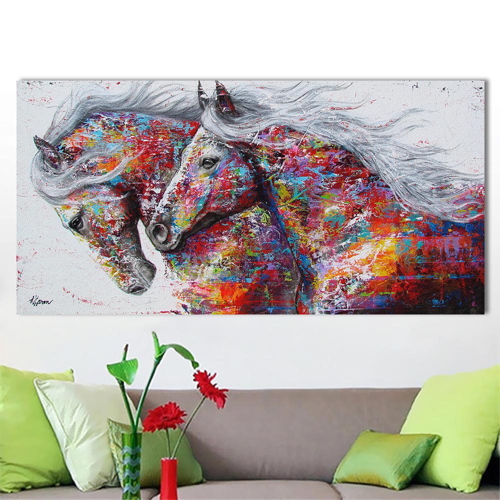 60x120cm Two Horse NO Framed Oil Painting Canvas Wall Art For Living Room Home Decor  Finished Oil Painting