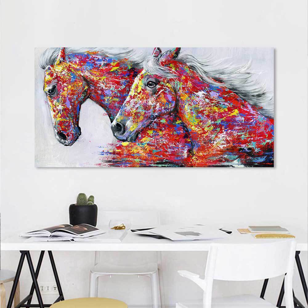 60x120cm Two Horse NO Framed Oil Painting Canvas Wall Art For Living Room Home Decor  Finished Oil Painting