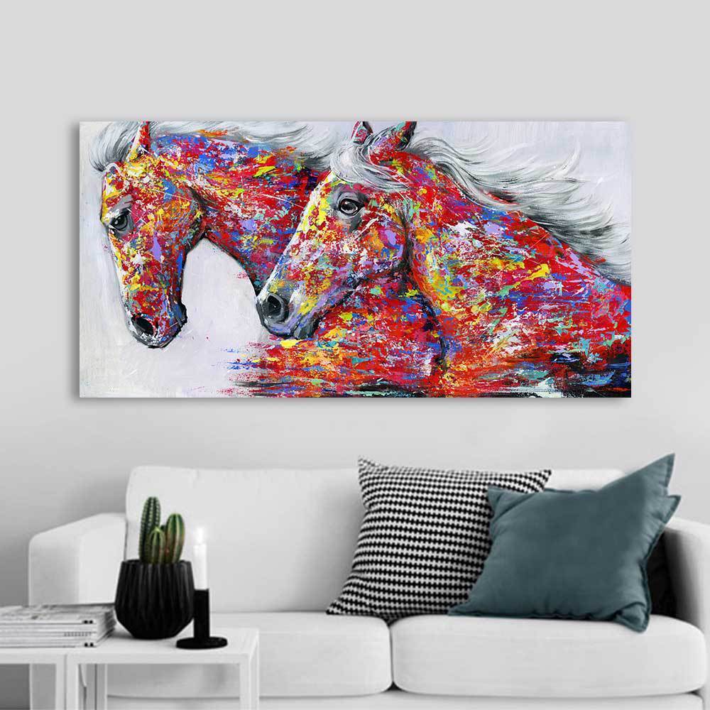 60x120cm Two Horse NO Framed Oil Painting Canvas Wall Art For Living Room Home Decor  Finished Oil Painting