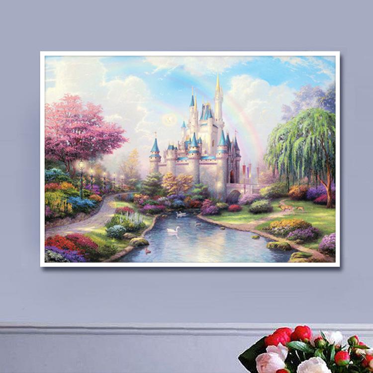 Castle 70X45CM Cross Stitch Kits 11CT Stamped Full Range of Embroidery Starter Kit for Beginners Pre-Printed Pattern