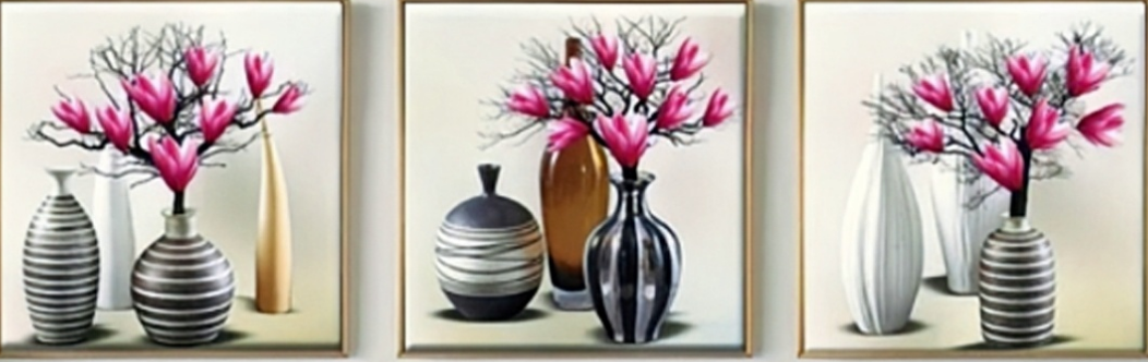 150x50CM 3PCS-Magnolia and vase 5D Full Diamond Painting NO Frame Round beads