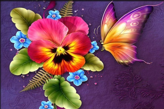 70x50CM-flower and butterfly- DIY 5D full Diamond Painting