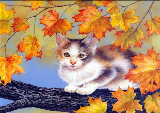 40X30CM CAT on the tree  5d diy diamond painting full drill NO FRAME LD048