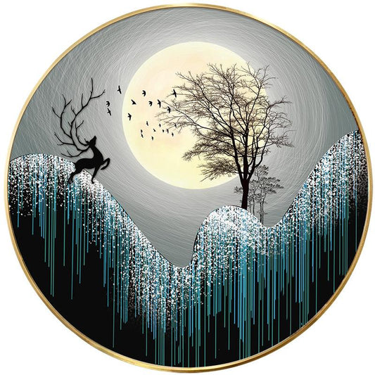 50x50CM Deer& Moon full Drilled Diamond Painting round （no frame）