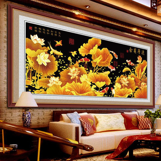 150x62CM 9 gold fish 5D Full Diamond Painting NO Frame Round diamond