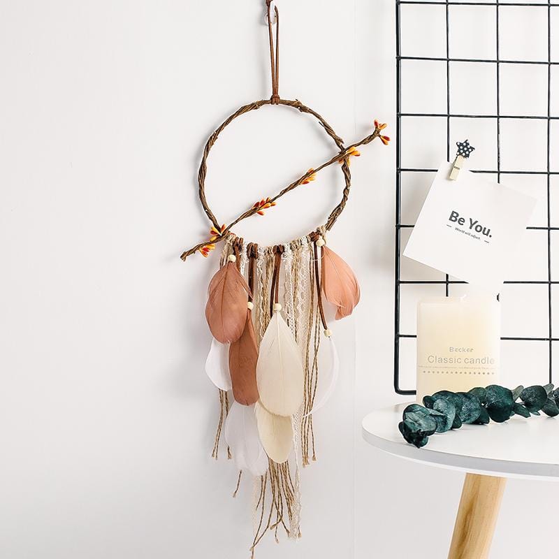 Handmade Dream Catcher With Light Room Decor Feather Weaving Wind Chimes Religious Mascot