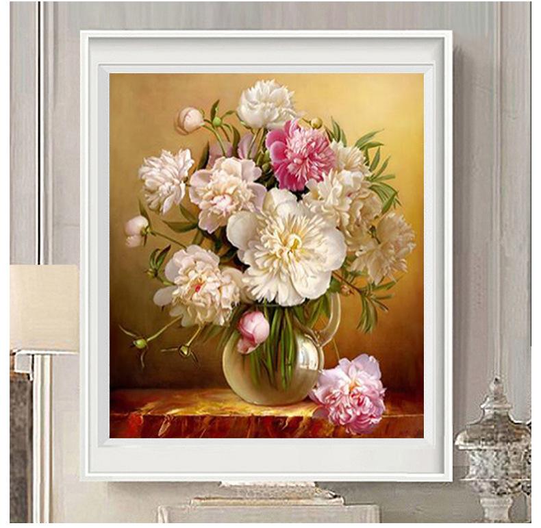 Rich Peony  60x70cm Cross Stitch Kits 11CT Stamped Full Range of Embroidery Starter Kit for Beginners Pre-Printed Pattern