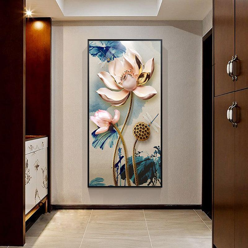 50x90CM Lotus 5D Full Diamond Painting NO Frame round diamond