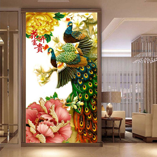 50x90cm green peacock 5d diy diamond painting full drill NO FRAME