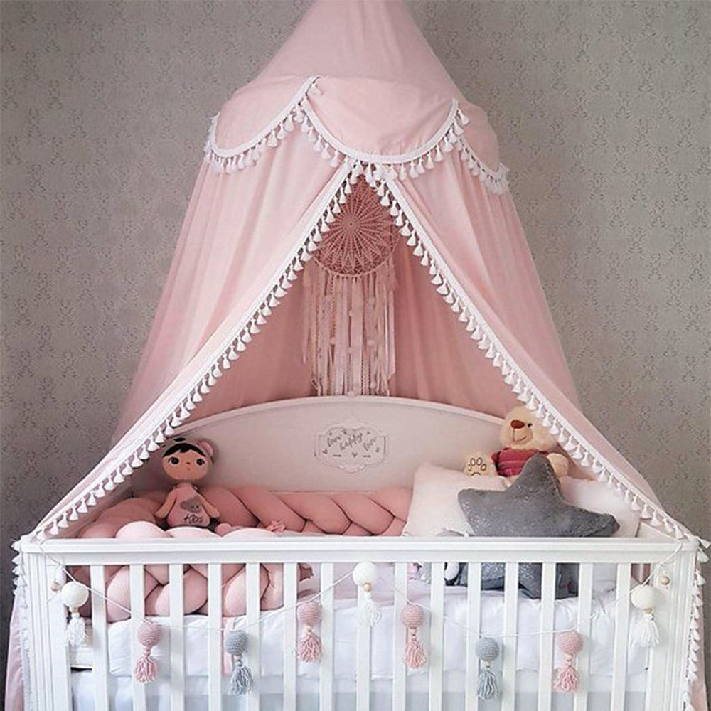 Bed Canopy Chiffon Lace Fringed Play Tent Curtain for Children Girl Princess Decoration