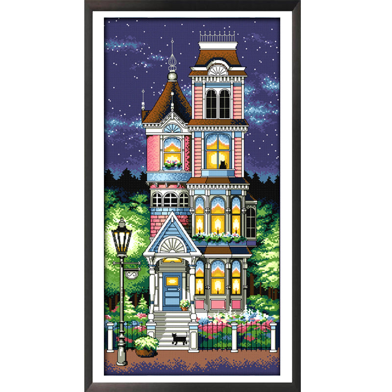 43×78cm night scene Cross Stitch Kits 11CT Stamped Full Range of Embroidery Starter Kit for Beginners Pre-Printed Pattern