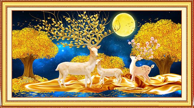 120x60CM Golden deers full Drilled Diamond Painting round （no frame）