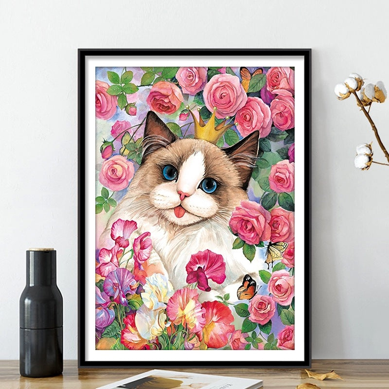 50x65CM-flower and cat- DIY 5D full Diamond Painting