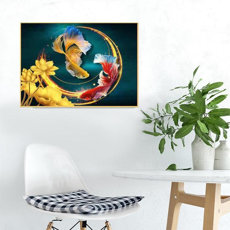 60x45cm koi gold lotus 5d diy diamond painting full drill NO FRAME