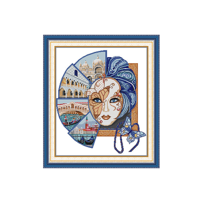 61×71cm Venice Mask  Cross Stitch Kits 11CT Stamped Full Range of Embroidery Starter Kit for Beginners Pre-Printed Pattern