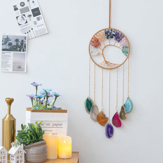 Dream Catcher Crystal and Natural Gemstone Agate Stone Pendants Wind Chime