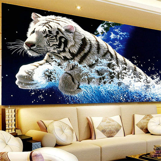 100x60cm white tiger5d diy diamond painting full drill NO FRAME