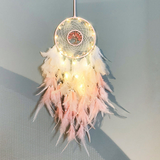 Feather Dream Catcher LED Fairy Lights Circular Net for Wall Hanging Decor