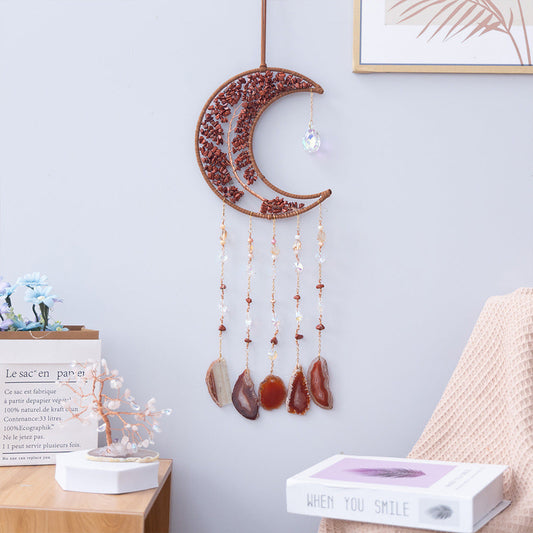 Moon Dream Catcher Crystal and Natural Gemstone Agate Stone Pendants Wind Chime