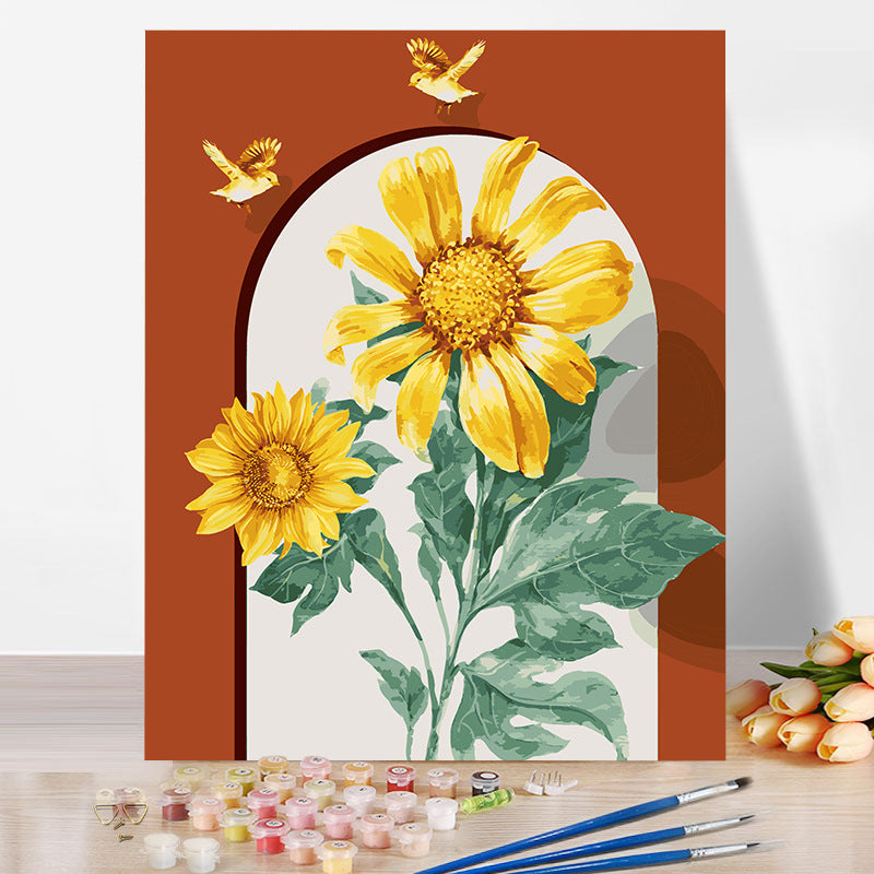 Sunflower-04 لوحة زيتية بدون إطار يمكنك صنعها بنفسك بالأرقام 40*50 سم 