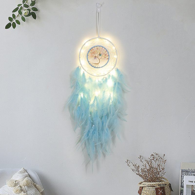 Feather Dream Catcher LED Fairy Lights Circular Net for Wall Hanging Decor