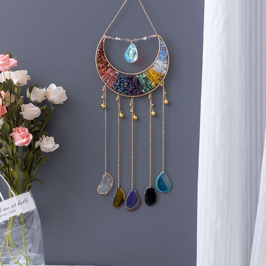 Moon Dream Catcher Crystal and Natural Gemstone Agate Stone Pendants Wind Chime