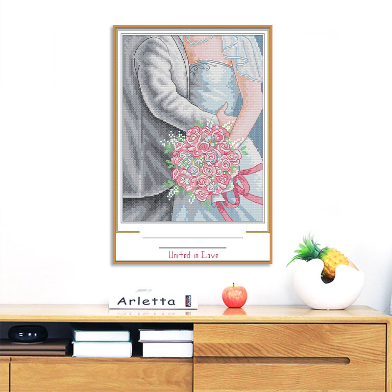 27X41CM Wedding 3 strands 11CT Stamped Cross Stitch Full Range of Embroidery Starter Kit for Beginners Pre-Printed Pattern