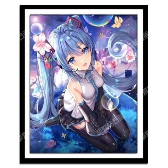 50x65CM-Blue hair girl- DIY 5D full Diamond Painting