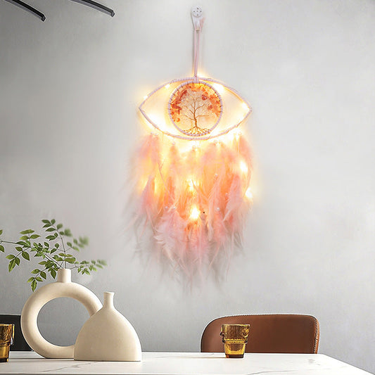 Feather Dream Catcher LED Fairy Lights Circular Net for Wall Hanging Decor