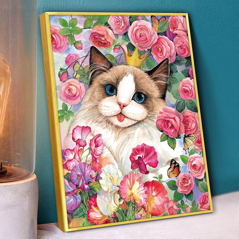 50x65CM-flower and cat- DIY 5D full Diamond Painting