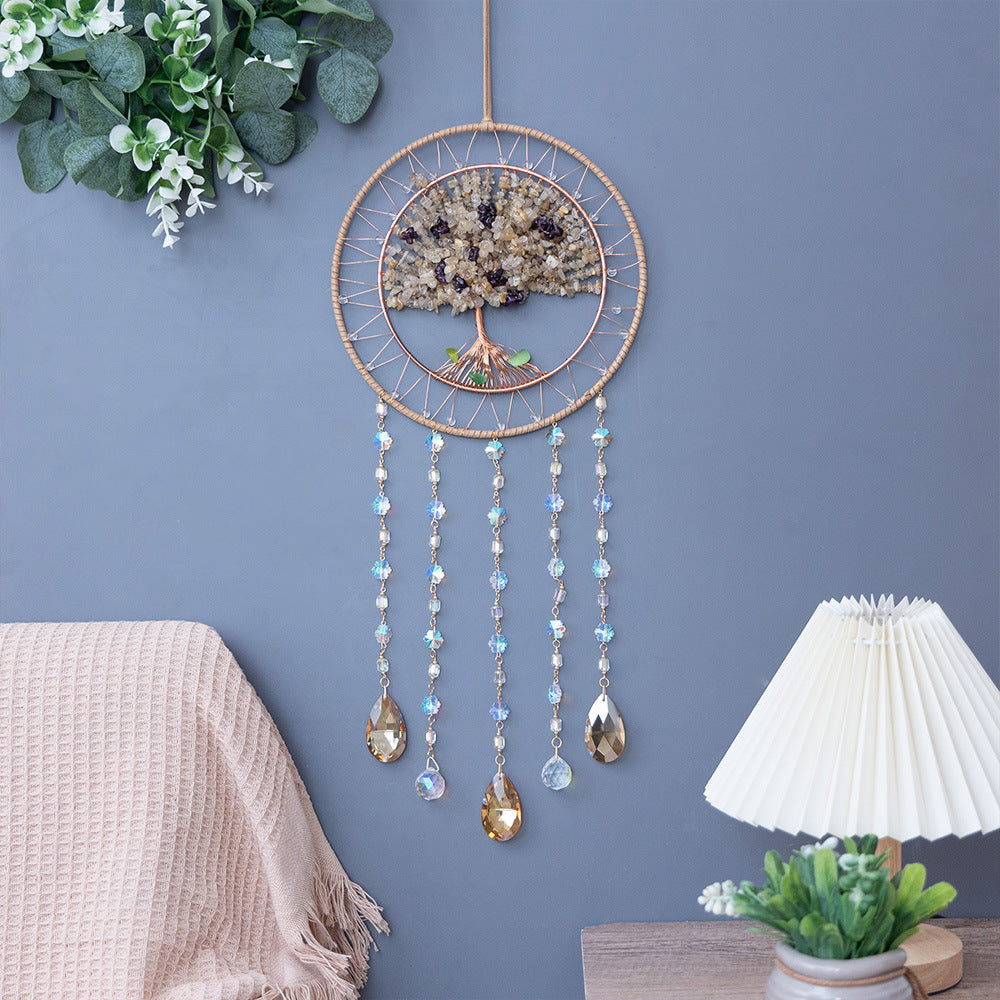 Dream Catcher Crystal and Natural Gemstone Agate Stone Pendants Wind Chime