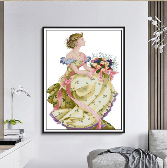 50x73cm Spring queen Cross Stitch Kits 11CT Stamped Full Range of Embroidery Starter Kit for Beginners Pre-Printed Pattern