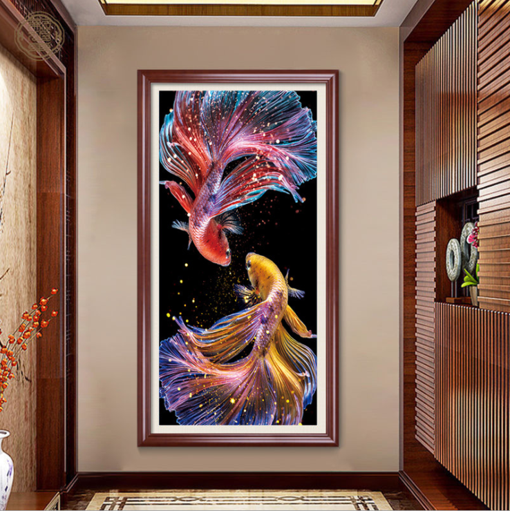 50x90cm Koi Fish Cross Stitch Kits 11CT Stamped Full Range of Embroidery Starter Kit for Beginners Pre-Printed Pattern