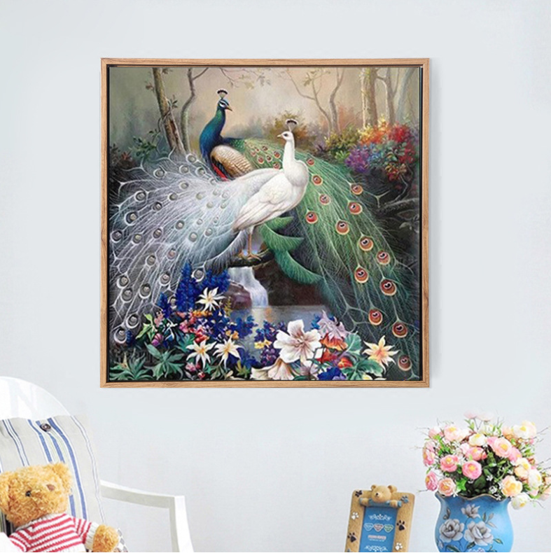 80x80cm Peacock Cross Stitch Kits 11CT Stamped Full Range of Embroidery Starter Kit for Beginners Pre-Printed Pattern