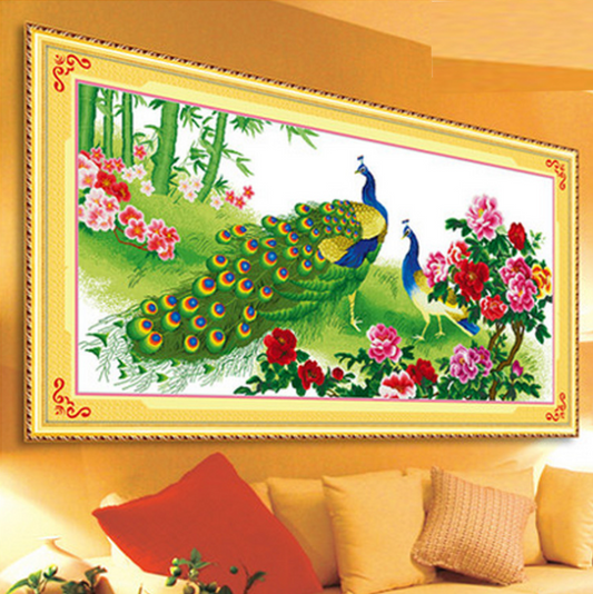 115X57cm Beautiful Peacock Cross Stitch Kits 11CT Stamped Full Range of Embroidery Starter Kit for Beginners Pre-Printed Pattern