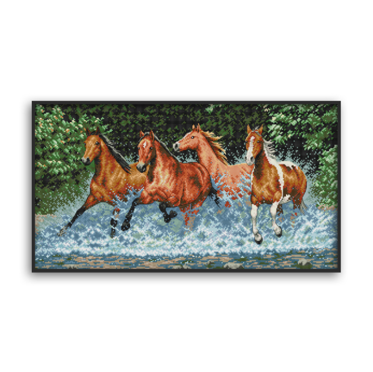 77X46 cm FOUR Horse Cross Stitch Kits 11CT Stamped Full Range of Embroidery Starter Kit for Beginners Pre-Printed Pattern