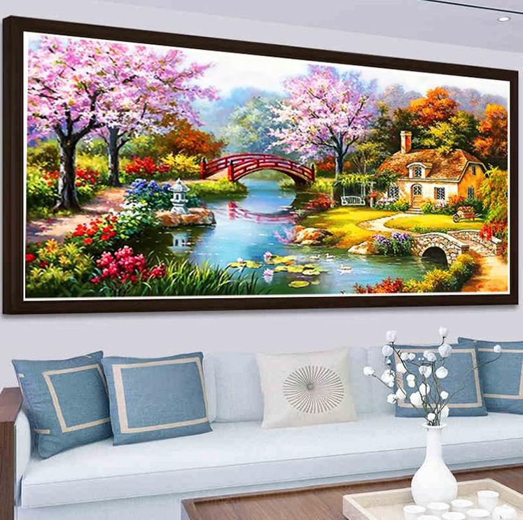 153x82cm Dream home Cross Stitch Kits 11CT Stamped Full Range of Embroidery Starter Kit for Beginners Pre-Printed Pattern