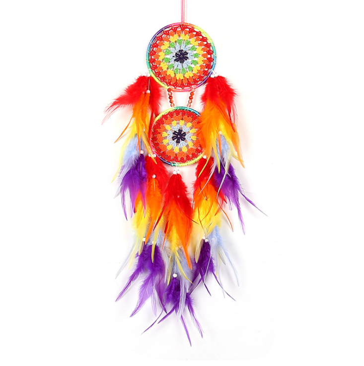 Handmade Dream Catcher With Light Room Decor Feather Weaving Wind Chimes Religious Mascot