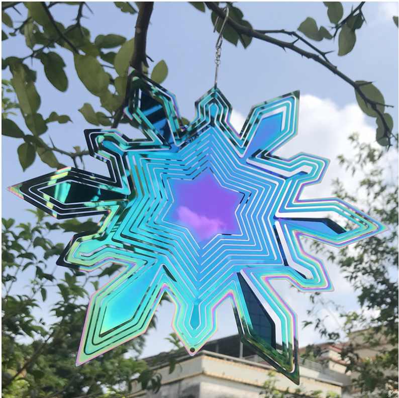 Snowflake-3D Rotary Wind Chime Spinner Flowing-Light Effect Decor for Garden House Decoration  25x31 cm