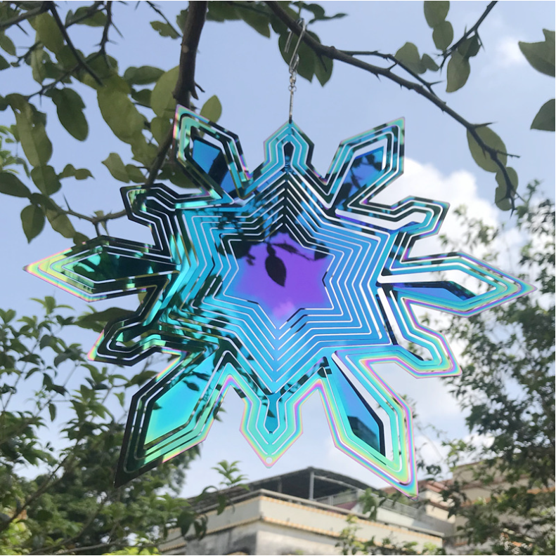 Snowflake-3D Rotary Wind Chime Spinner Flowing-Light Effect Decor for Garden House Decoration  25x31 cm