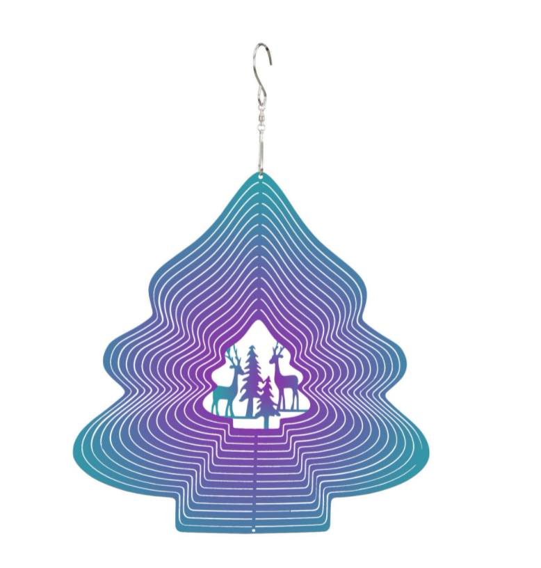 Christmas Tree-3D Rotary Wind Chime Spinner Flowing-Light Effect Decor for Garden House Decoration-33x25cm