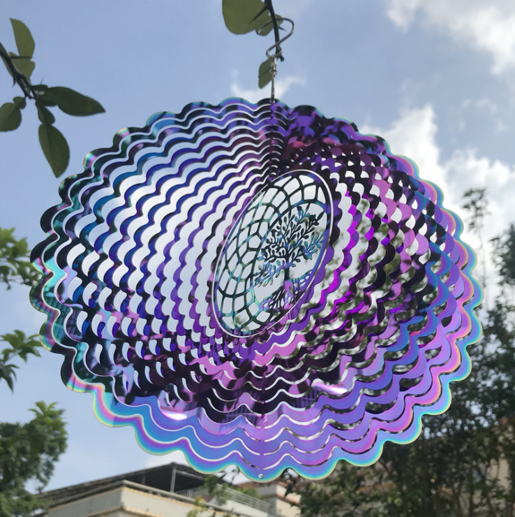 Corrugated -3D Rotary Wind Chime Spinner Flowing-Light Effect Decor for Garden House Decoration-25x25cm