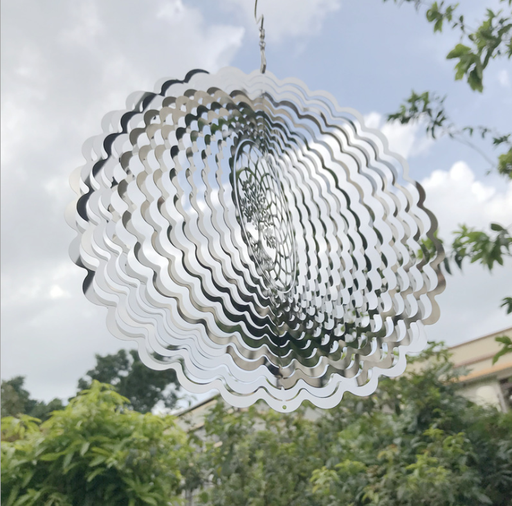 Corrugated -3D Rotary Wind Chime Spinner Flowing-Light Effect Decor for Garden House Decoration-25x25cm